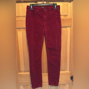 Hudson Jeans Barbara Super Skinny Rich Red Velvety Pants 26